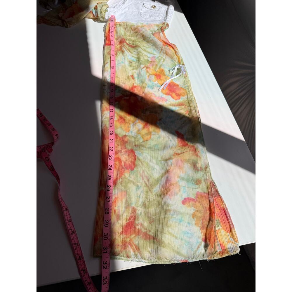 Womens Boho Sheer Floral 2pc Set Palazzo Pants Overlay Shorts Resort Y2K Size L - Picture 13 of 16
